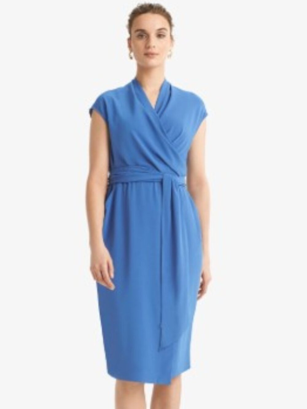 MM.LaFleur Hailey Cerulean Blue Faux Wrap Tie-Waist Dress Pockets Size 4